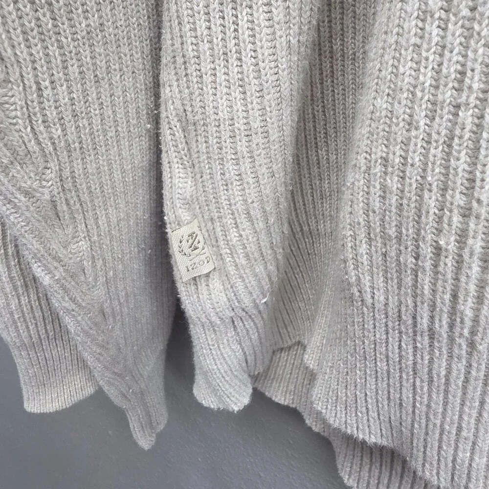 Izod Sweater Mens 2XL Beige Quarter Zip Mock Neck Rib Knit 100% Cotton Pullover